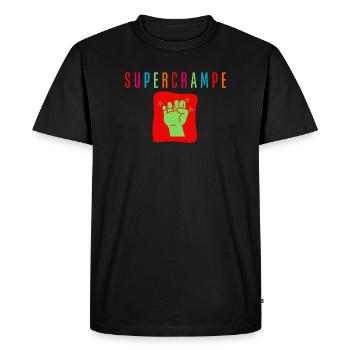 Poing vert sur fond rouge multicolore - T-shirt Premium bio Homme - noir - Devant - Nico (187cm)