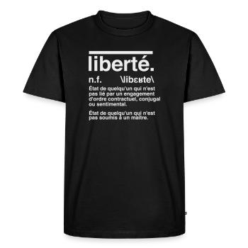 Liberté Définition Style Dictionnaire  - T-shirt Premium bio Homme - noir - Devant - Nico (187cm)