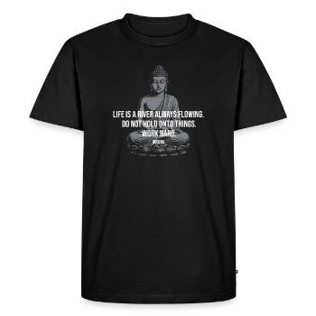 Bouddha du Fleuve du Flux Citation Tee - T-shirt Premium bio Homme - noir - Devant - Nico (187cm)