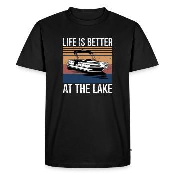 Life is Better at The Lake Pontoon Boat Gift - Men's Premium Organic T-Shirt - black - Front - Nico (187cm)