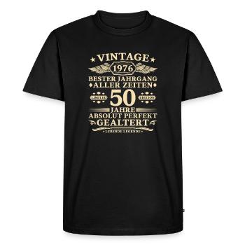 50 ans parfaitement maturé millésime 1976 - T-shirt Premium bio Homme - noir - Devant - Nico (187cm)