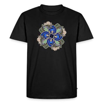 Fleur de mandala extravagante sarcelle - T-shirt Premium bio Homme - noir - Devant - Nico (187cm)