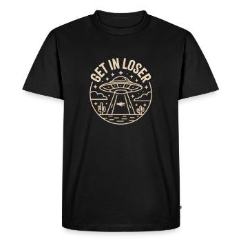 Flying Saucer Alien Abduction Get In Loser - Men's Premium Organic T-Shirt - black - Front - Nico (187cm)