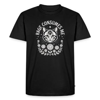 Chat et couronne florale en noir et blanc - T-shirt Premium bio Homme - noir - Devant - Nico (187cm)