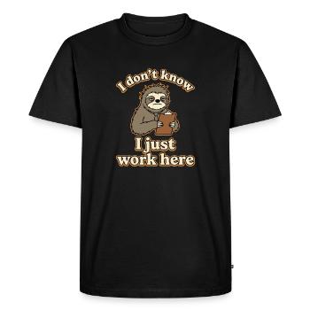 I Don’t Know I Just Work Here Funny Sloth - Men's Premium Organic T-Shirt - black - Front - Nico (187cm)