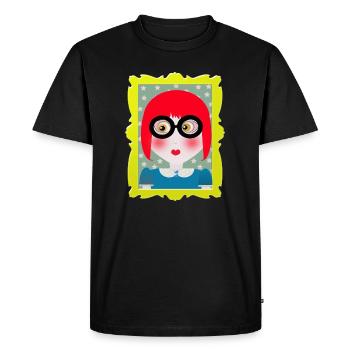Retro Portrait Girl with Glasses - Men's Premium Organic T-Shirt - black - Front - Nico (187cm)