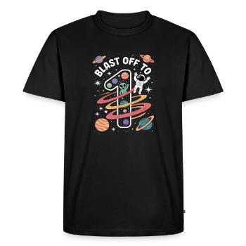 Départ dans l’espace, fête d’anniversaire des enfants - T-shirt Premium bio Homme - noir - Devant - Nico (187cm)