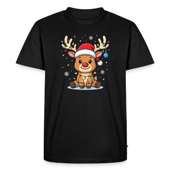 Renne de Noël Kawaii avec des lumières lumineuses - T-shirt Premium bio Homme - noir - Devant - Nico (187cm)