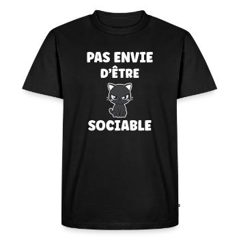 Pas envie d'être sociable - Chat grognon - T-shirt Premium bio Homme - noir - Devant - Nico (187cm)