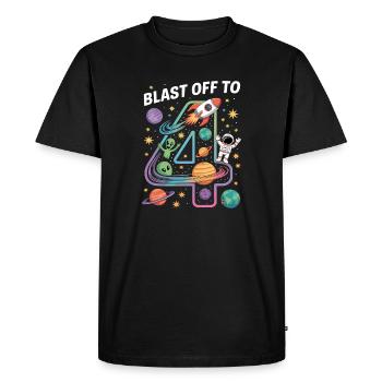 Départ dans l’espace, fête d’anniversaire des enfants pour 4 ans - T-shirt Premium bio Homme - noir - Devant - Nico (187cm)