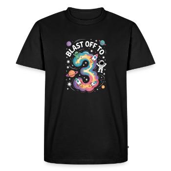 Départ dans l’espace, fête d’anniversaire des enfants pour 3e anniversaire - T-shirt Premium bio Homme - noir - Devant - Nico (187cm)