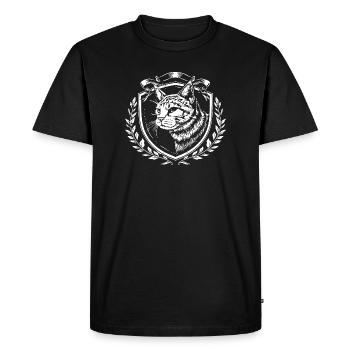 Cat's Head Coat of Arms in Laurel Design - Men's Premium Organic T-Shirt - black - Front - Nico (187cm)