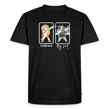 Mon père contre ton père Bodybuilder de salle de sport qui fait du dab à la licorne - T-shirt Premium bio Homme - noir - Devant - Nico (187cm)