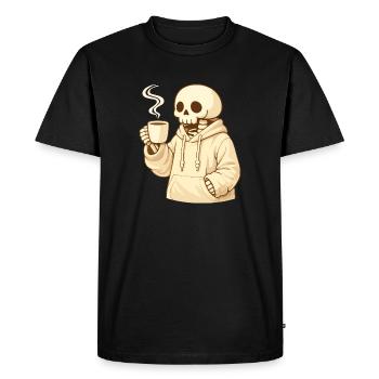Cozy Skeleton in Hoodie – Warm Break - Men's Premium Organic T-Shirt - black - Front - Nico (187cm)