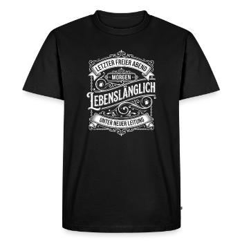 Last free evening for life - Men's Premium Organic T-Shirt - black - Front - Nico (187cm)