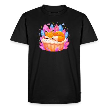 Renard endormi dans un cupcake en cristal - T-shirt Premium bio Homme - noir - Devant - Nico (187cm)