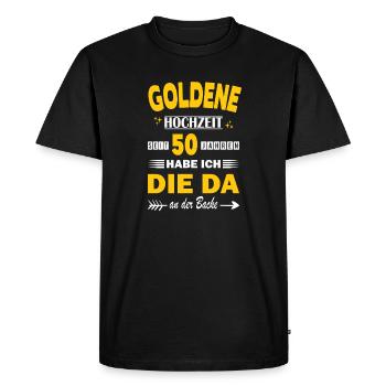 50 ans Anniversaire de relation Anniversaire de mariage Or - T-shirt Premium bio Homme - noir - Devant - Nico (187cm)