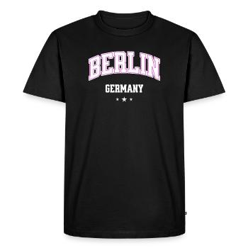 Berlin Pink Varsity Germany - Men's Premium Organic T-Shirt - black - Front - Nico (187cm)