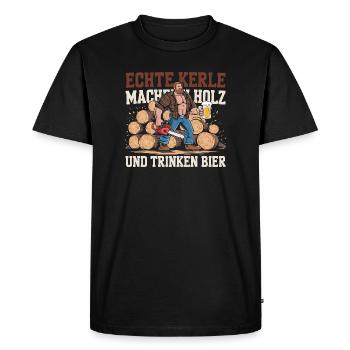 Real Guys Wood and Beer Power - Men's Premium Organic T-Shirt - black - Front - Nico (187cm)