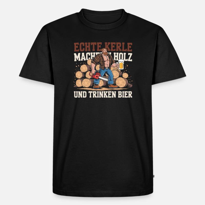 Echte Kerle Holz und Bier Kraft - Männer Premium Bio T-Shirt - Schwarz
