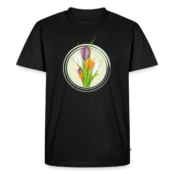Delicate colorful crocuses in the spring circle - Men's Premium Organic T-Shirt - black - Front - Nico (187cm)