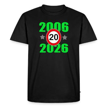 20 ans, 20e anniversaire 2026 - T-shirt Premium bio Homme - noir - Devant - Nico (187cm)