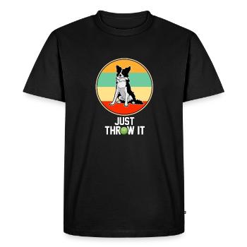 Retro Border Collie Just Throw It Dog Lover Art - Men's Premium Organic T-Shirt - black - Front - Nico (187cm)