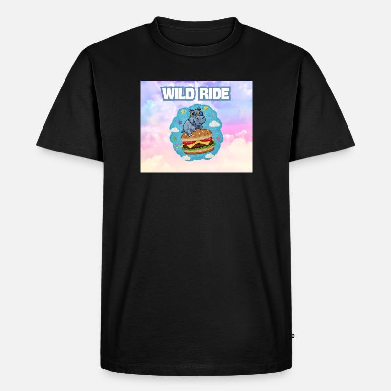 Wild Ride Hippo Burger Patch - Männer Premium Bio T-Shirt - Schwarz