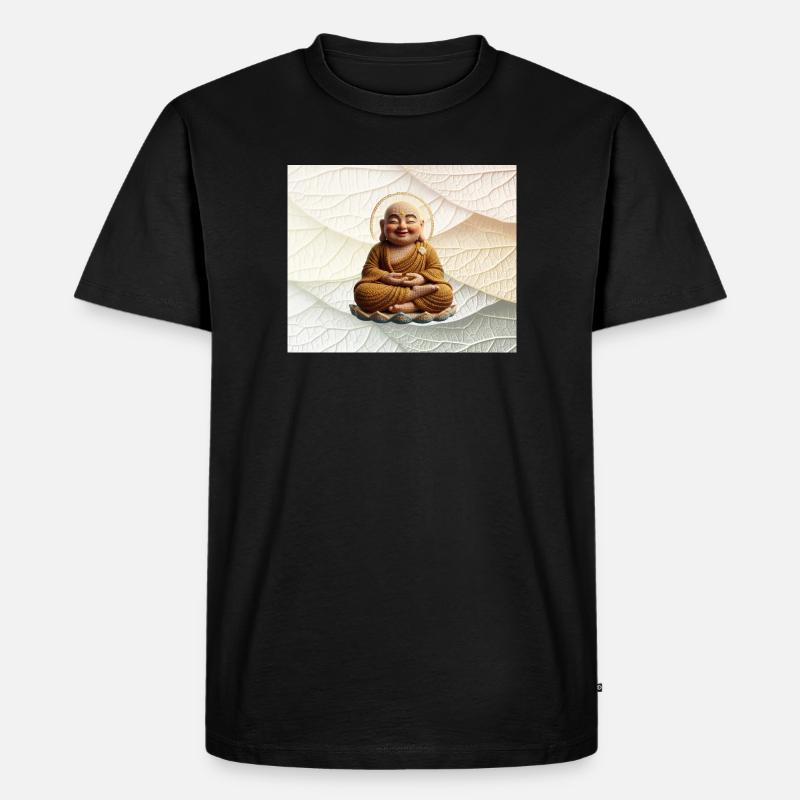 Buddha auf Blattmuster - Männer Premium Bio T-Shirt - Schwarz