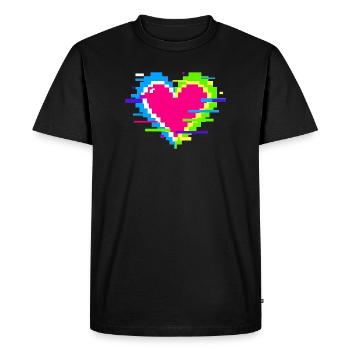 Cœur Pixel Néon Arc-en-ciel - T-shirt Premium bio Homme - noir - Devant - Nico (187cm)