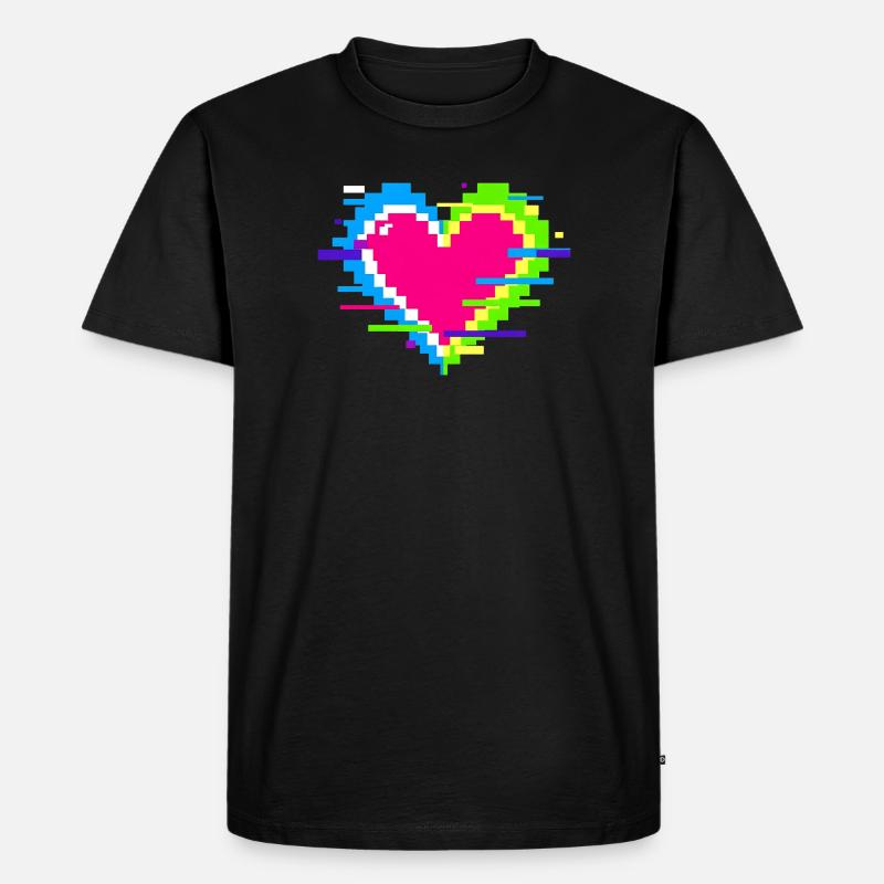 Pixelherz Neon Glitch Regenbogen - Männer Premium Bio T-Shirt - Schwarz