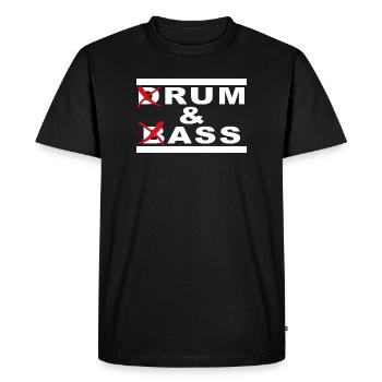 Rum & Ass – Jeu de mots Drum and Bass - T-shirt Premium bio Homme - noir - Devant - Nico (187cm)
