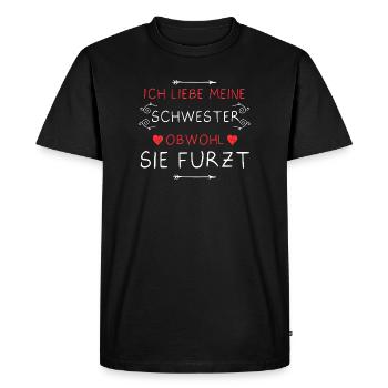 J’adore ma sœur qui pète, péte, pet, - T-shirt Premium bio Homme - noir - Devant - Nico (187cm)