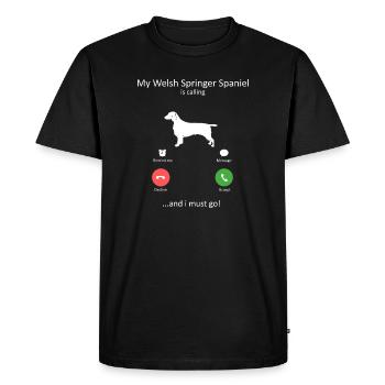 Le Welsh Springer Spaniel appelle le chien drôle - T-shirt Premium bio Homme - noir - Devant - Nico (187cm)