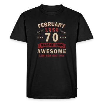 70e anniversaire – Année – février 1956 - T-shirt Premium bio Homme - noir - Devant - Nico (187cm)
