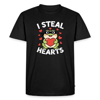 Je vole la grenouille des cœurs - T-shirt Premium bio Homme - noir - Devant - Nico (187cm)