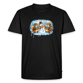 Drôle d’animaux d’hiver construisant un bonhomme de neige – Bande dessinée - T-shirt Premium bio Homme - noir - Devant - Nico (187cm)