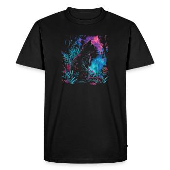 Night Cat in the Neon Gardens - Men's Premium Organic T-Shirt - black - Front - Nico (187cm)
