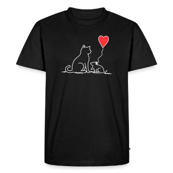 Cat and Mouse with Heart Balloon - Men's Premium Organic T-Shirt - black - Front - Nico (187cm)