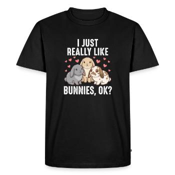 Des lapins mignons - J’aime vraiment les lapins, d’accord - T-shirt Premium bio Homme - noir - Devant - Nico (187cm)