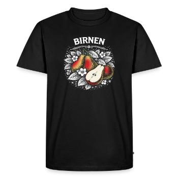 Pear magic in a wreath of flowers - Men's Premium Organic T-Shirt - black - Front - Nico (187cm)