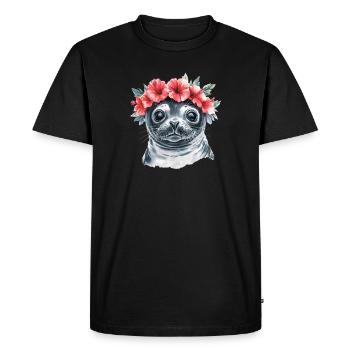 Sceau de la couronne de fleurs - T-shirt Premium bio Homme - noir - Devant - Nico (187cm)