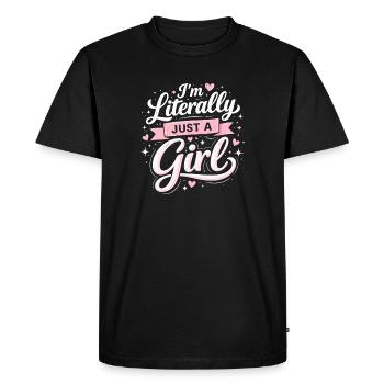 Je suis littéralement juste une fille - T-shirt Premium bio Homme - noir - Devant - Nico (187cm)