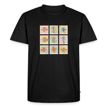 Timbres du motif Animaux de la mer - T-shirt Premium bio Homme - noir - Devant - Nico (187cm)