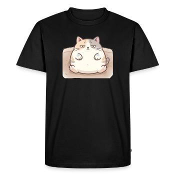 Chat duveteux et gros en position d’allaitement - T-shirt Premium bio Homme - noir - Devant - Nico (187cm)