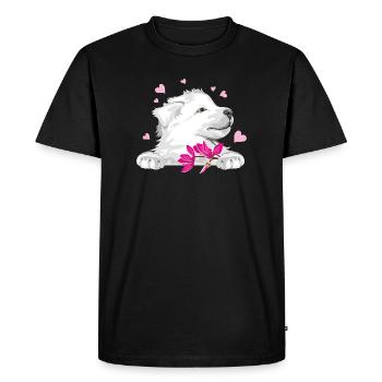 Chiot Berger suisse heureux avec des fleurs et des cœurs - T-shirt Premium bio Homme - noir - Devant - Nico (187cm)