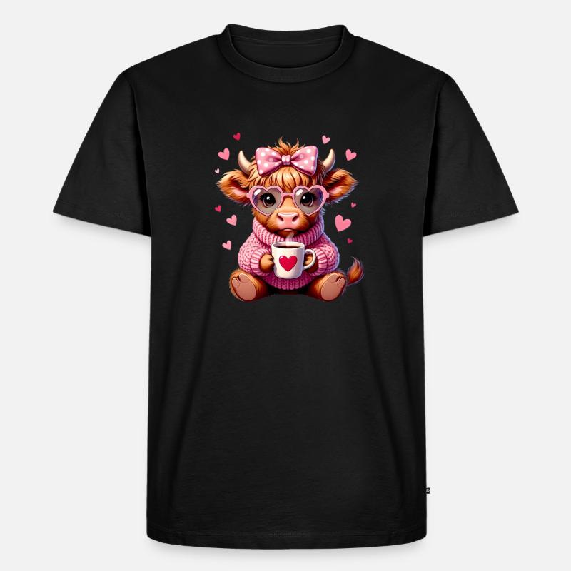 Süßes Liebes Kaffee Kälbchen Mit Herz - Männer Premium Bio T-Shirt - Schwarz