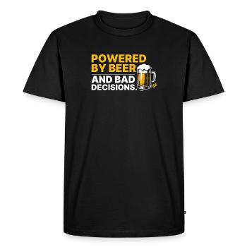 Powered by Beer & Bad Decisions – Funny Shirt - Men's Premium Organic T-Shirt - black - Front - Nico (187cm)