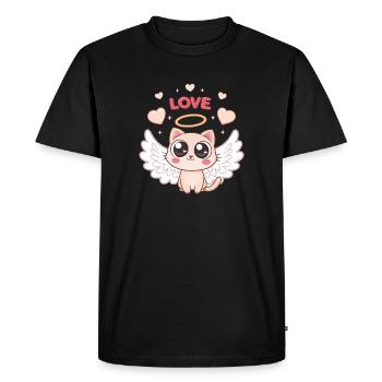 Chat Angélique ailé et cœur - T-shirt Premium bio Homme - noir - Devant - Nico (187cm)
