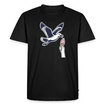 Mouette drôle vole une glace - T-shirt Premium bio Homme - noir - Devant - Nico (187cm)